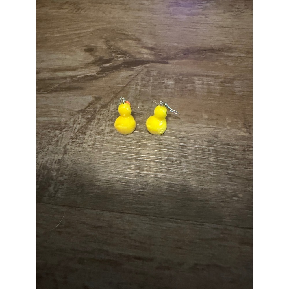 Yellow Rubber Duckie Drop Earrings Handmade Novelty Jewelry Silver Tone Hooks